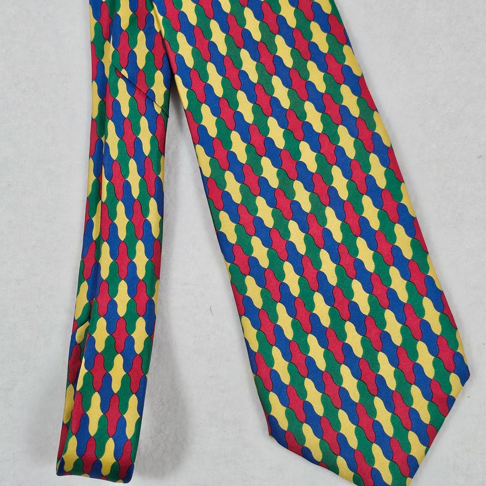 Karl Lagerfeld Mens Silk Geometric Pattern Tie Red Blue Yellow Green Designer
